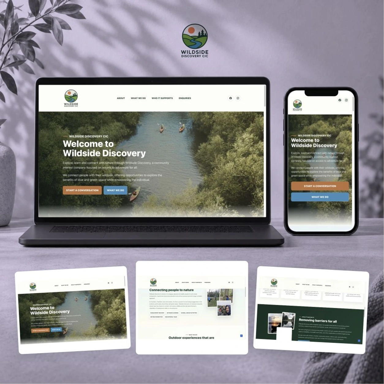 Wildside Discovery CIC website shown on laptop and mobile with genuine page details