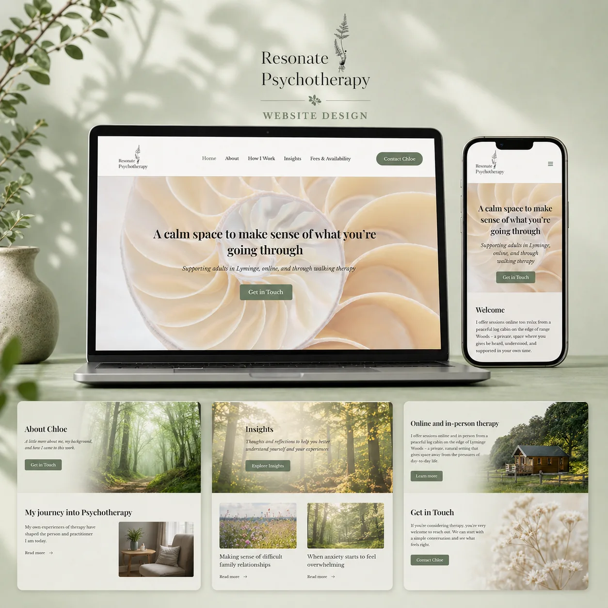 Resonate Psychotherapy website mock-up by Rowe Creative