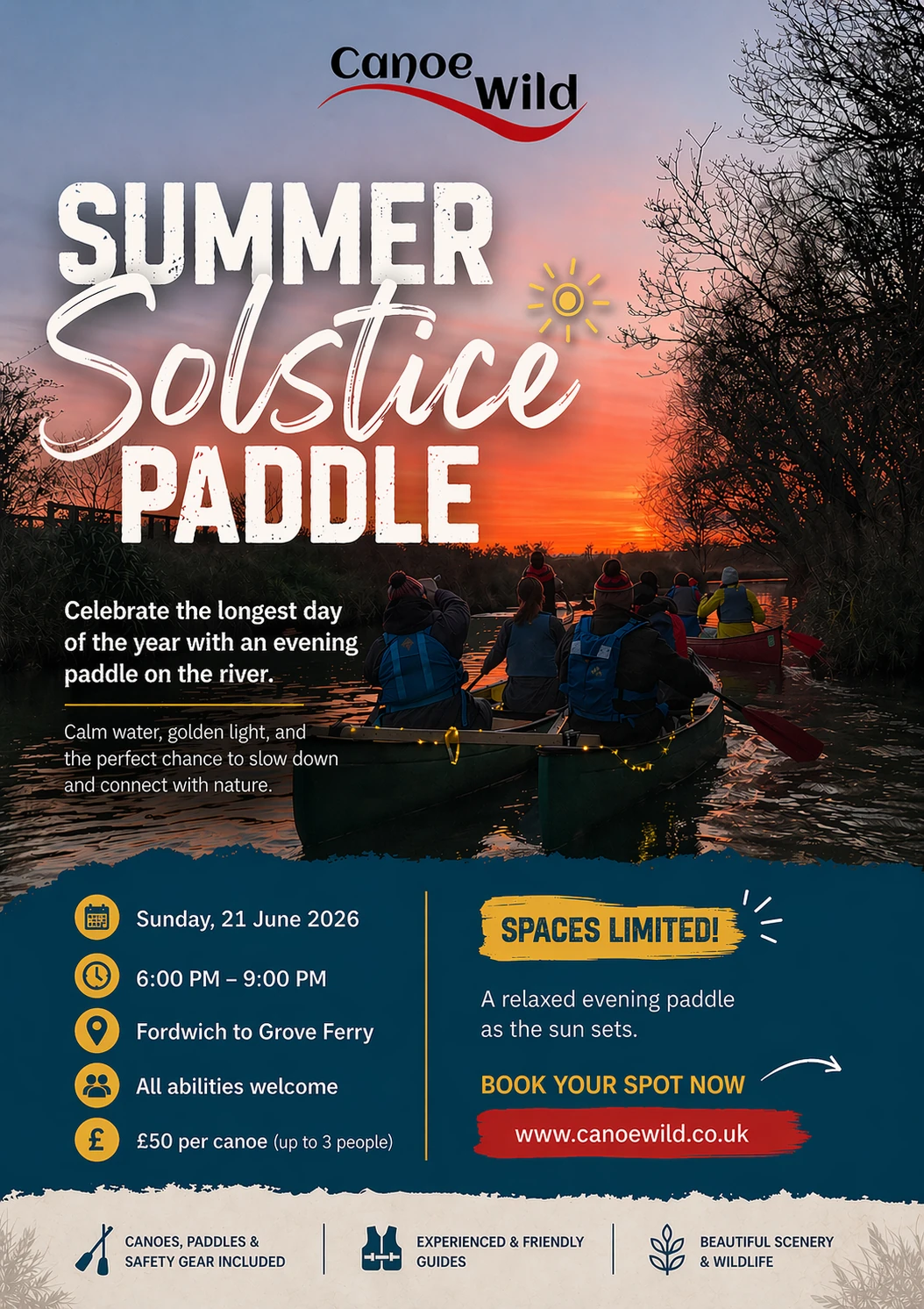 Canoe Wild Summer Solstice Paddle campaign flyer, June 2026